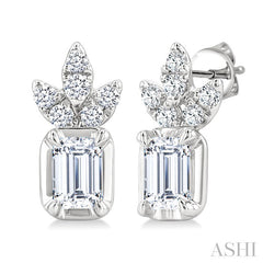 3/8 Ctw Emerald and Round Cut Diamond Fashion Earrings in 14K White Gold