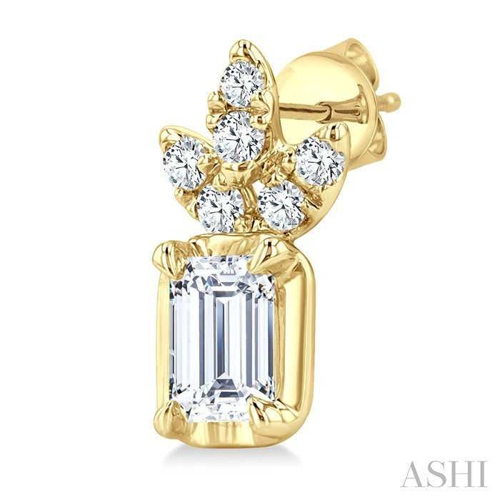 3/8 Ctw Emerald and Round Cut Diamond Fashion Earrings in 14K Yellow Gold