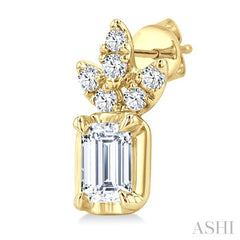 3/8 Ctw Emerald and Round Cut Diamond Fashion Earrings in 14K Yellow Gold