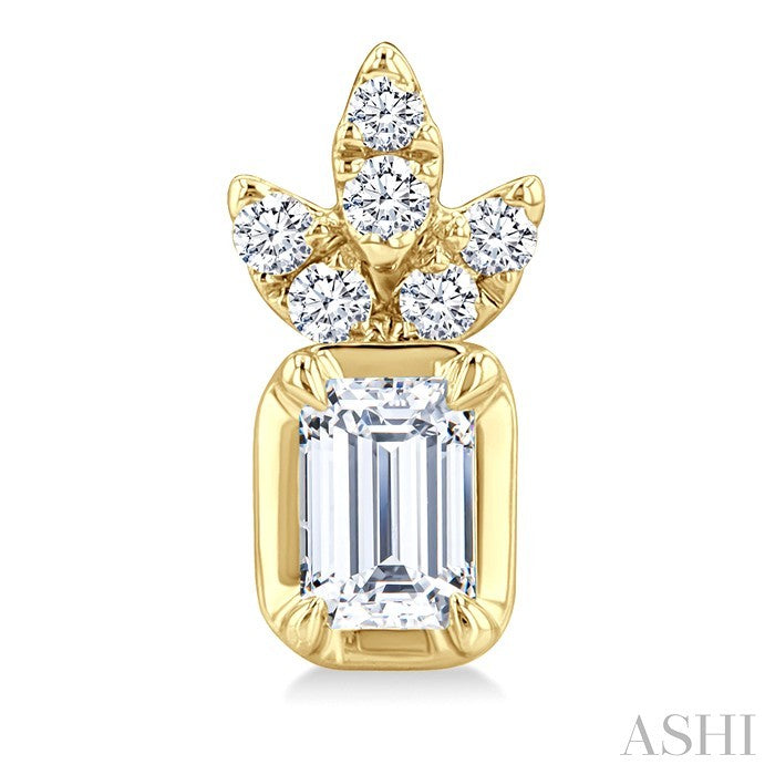 3/8 Ctw Emerald and Round Cut Diamond Fashion Earrings in 14K Yellow Gold