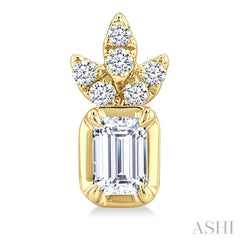 3/8 Ctw Emerald and Round Cut Diamond Fashion Earrings in 14K Yellow Gold