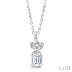 1/5 Ctw Emerald and Round Cut Diamond Fashion Pendant With Chain in 14K White Gold