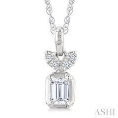 1/5 Ctw Emerald and Round Cut Diamond Fashion Pendant With Chain in 14K White Gold