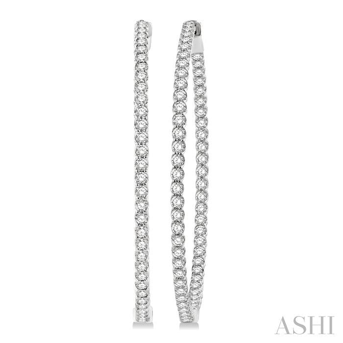 3 Ctw Inside-Out Round Cut Diamond 1 3/4 Inch Hoop Earrings in 14K White Gold