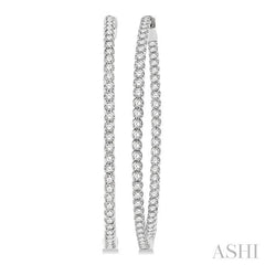 3 Ctw Inside-Out Round Cut Diamond 1 3/4 Inch Hoop Earrings in 14K White Gold