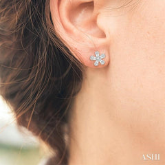 1/3 Ctw Floral Baguette and Round Cut Diamond Earring in 14K White Gold