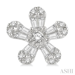 1/3 Ctw Floral Baguette and Round Cut Diamond Earring in 14K White Gold