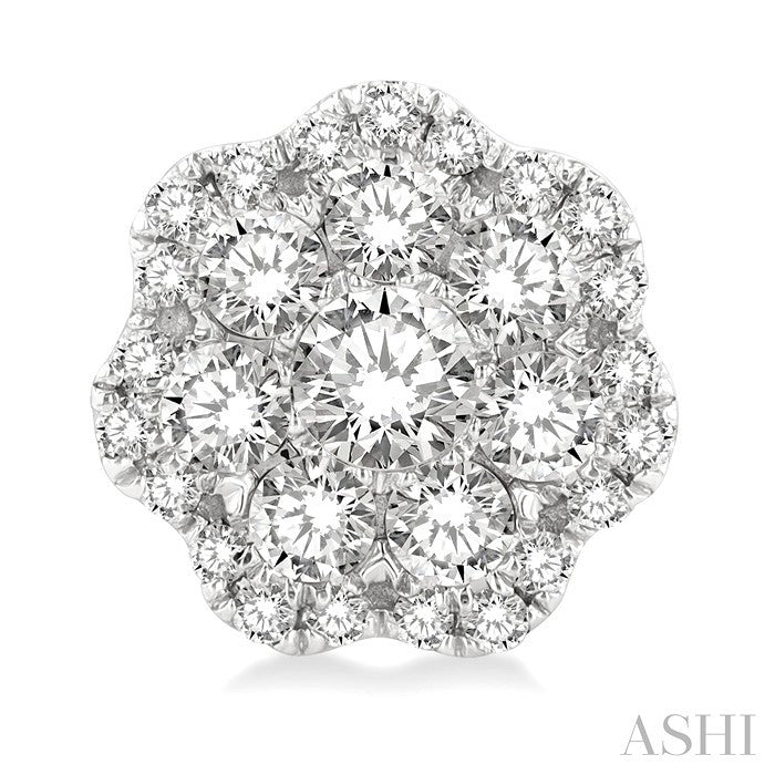 1 Ctw Flower Pattern Round Cut Diamond Fashion Stud Earrings in 14K White Gold