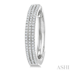 1/2 Ctw Triple Row Pave Set Round Cut Diamond Fashion Hoop Earring in 10K White Gold