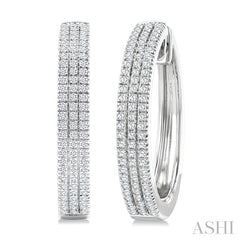 1/2 Ctw Triple Row Pave Set Round Cut Diamond Fashion Hoop Earring in 10K White Gold