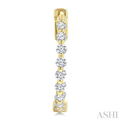 1 Ctw Inside-Out Single Prong Set Round Cut Diamond Hoop Earrings in 14K Yellow Gold