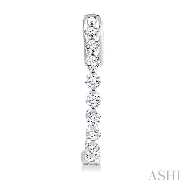 1 Ctw Inside-Out Single Prong Set Round Cut Diamond Hoop Earrings in 14K White Gold