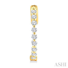 1 Ctw Inside-Out Single Prong Set Round Cut Diamond Hoop Earrings in 14K Yellow Gold