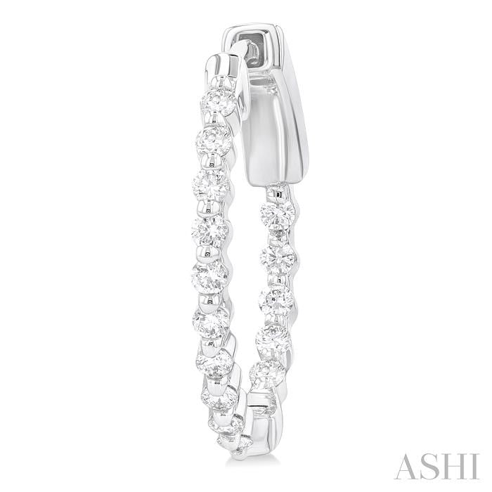1/2 Ctw Inside-Out Single Prong Set Round Cut Diamond Hoop Earrings in 14K White Gold