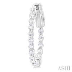 1/2 Ctw Inside-Out Single Prong Set Round Cut Diamond Hoop Earrings in 14K White Gold