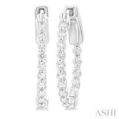 1/2 Ctw Inside-Out Single Prong Set Round Cut Diamond Hoop Earrings in 14K White Gold
