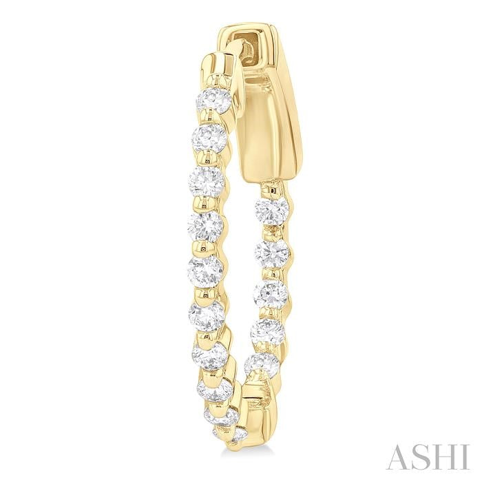 1/2 Ctw Inside-Out Single Prong Set Round Cut Diamond Hoop Earrings in 14K Yellow Gold