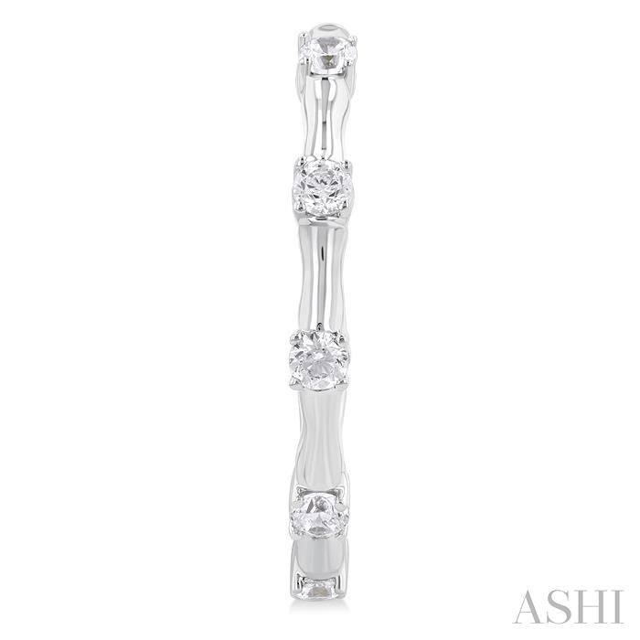 1/3 Ctw Bamboo Shoot Inspired Round Cut Diamond Fashion Half Hoop Earring in 14K White Gold