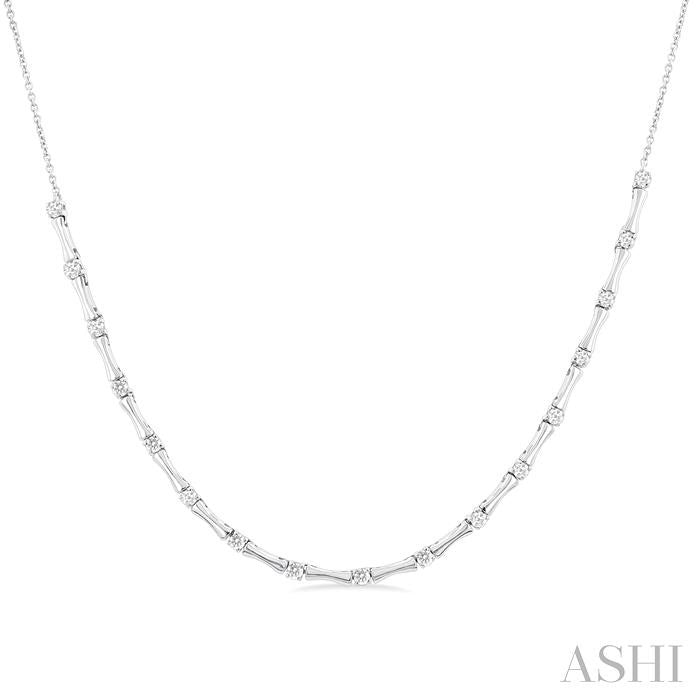 1/2 Ctw Halfway Bamboo Internodes Round Cut Diamond Fashion Necklace in 14K White Gold