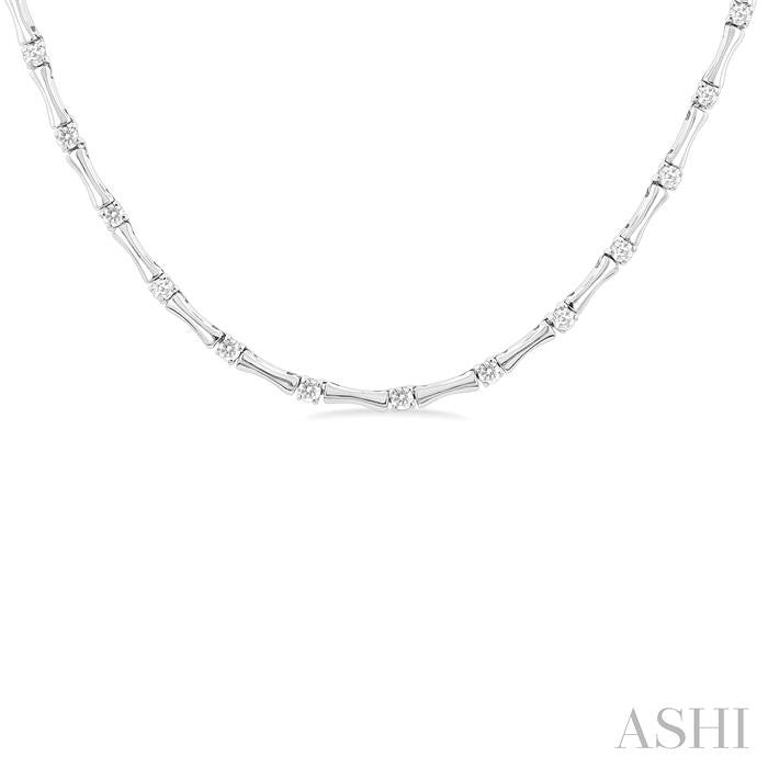 1/2 Ctw Halfway Bamboo Internodes Round Cut Diamond Fashion Necklace in 14K White Gold