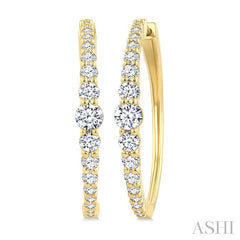 1 1/2 Ctw Graduated Round Cut Diamond Riviera Hoop Earrings in 14K Yellow Gold 