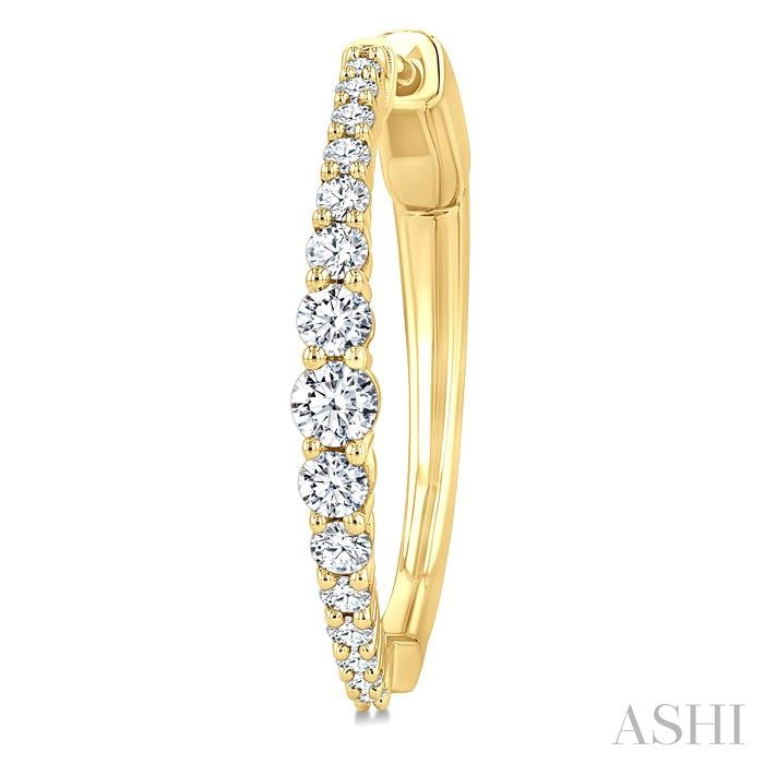 3/4 Ctw Graduated Round Cut Diamond Riviera Hoop Earrings in 14K Yellow Gold 