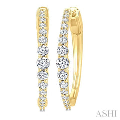 3/4 Ctw Graduated Round Cut Diamond Riviera Hoop Earrings in 14K Yellow Gold 