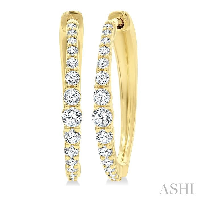 1/2 Ctw Round Cut Diamond Graduated Riviera Hoop Earrings in 14K Yellow Gold