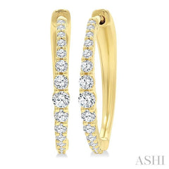 1/2 Ctw Round Cut Diamond Graduated Riviera Hoop Earrings in 14K Yellow Gold
