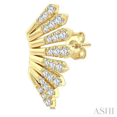 1/3 Ctw Fan-Shaped Round Cut Diamond Fashion Ear Climber in 14K Yellow Gold