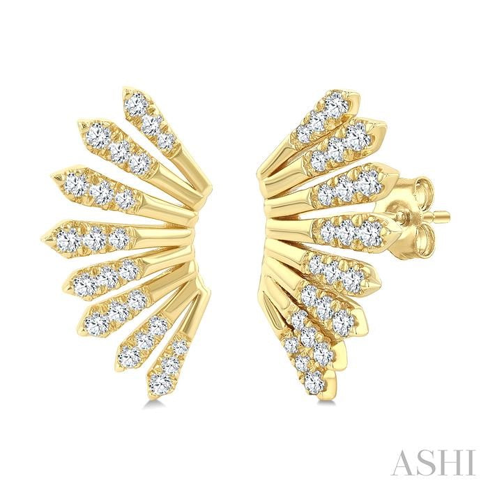 1/3 Ctw Fan-Shaped Round Cut Diamond Fashion Ear Climber in 14K Yellow Gold