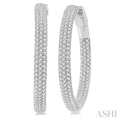 1 Ctw Close Knit Round Cut Diamond Hoop Earring in 14K White Gold