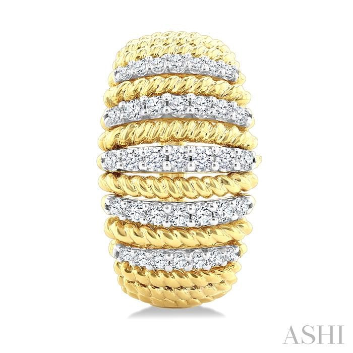 1/2 Ctw Dome Shape Rope Bead Round Cut Diamond Fashion Hoop Earring in 14K Yellow Gold