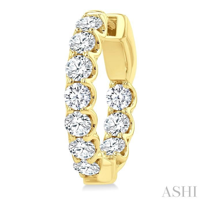 2 Ctw Inside-Out Embellished Round Cut Diamond Hoop Earrings in 14K Yellow Gold