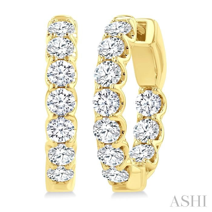 2 Ctw Inside-Out Embellished Round Cut Diamond Hoop Earrings in 14K Yellow Gold