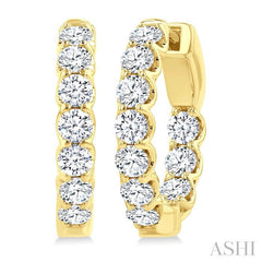 2 Ctw Inside-Out Embellished Round Cut Diamond Hoop Earrings in 14K Yellow Gold