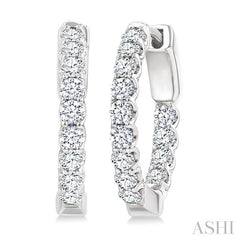 1 Ctw Inside-Out Embellished Round Cut Diamond Hoop Earrings in 14K White Gold