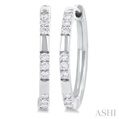 1/4 Ctw Sectioned Round Cut Diamond Fashion Hoop Earring in 14K White Gold