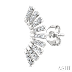1/3 Ctw Bar-Shaped Accent Arc Round Cut Diamond Fashion Ear Climber in 14K White Gold