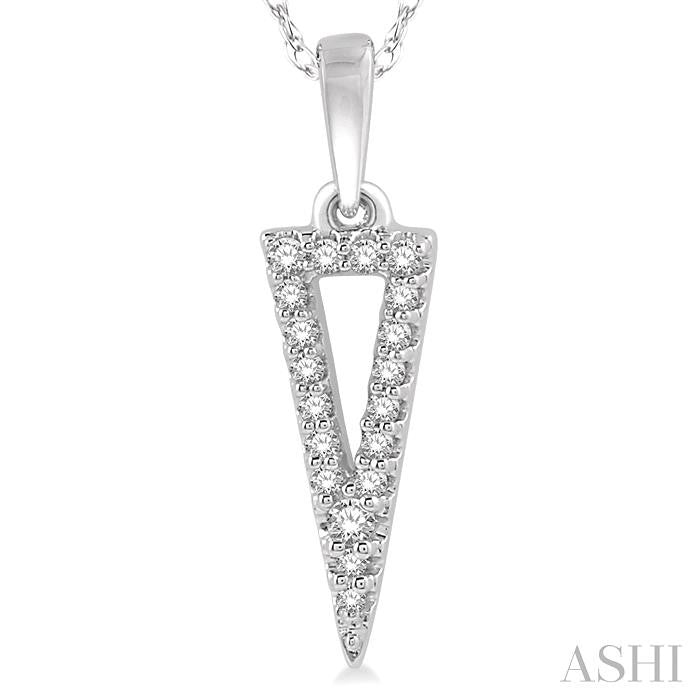 1/10 Ctw Hollow Center Inverted Triangle Round Cut Diamond Pendant With Chain in 10K White Gold