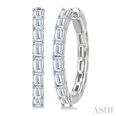1 7/8 Ctw North-South Emerald Cut Diamond Fashion Hoop Earring in 14K White Gold