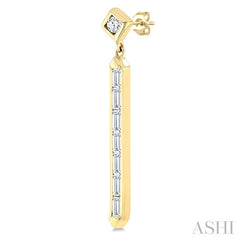 5/8 Ctw Kite and Vertical Bar Baguette and Round Cut Diamond Fashion Long Earrings in 14K Yellow Gold