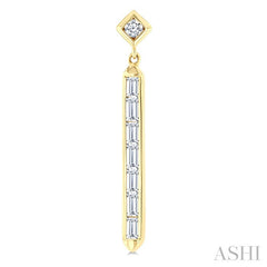 5/8 Ctw Kite and Vertical Bar Baguette and Round Cut Diamond Fashion Long Earrings in 14K Yellow Gold