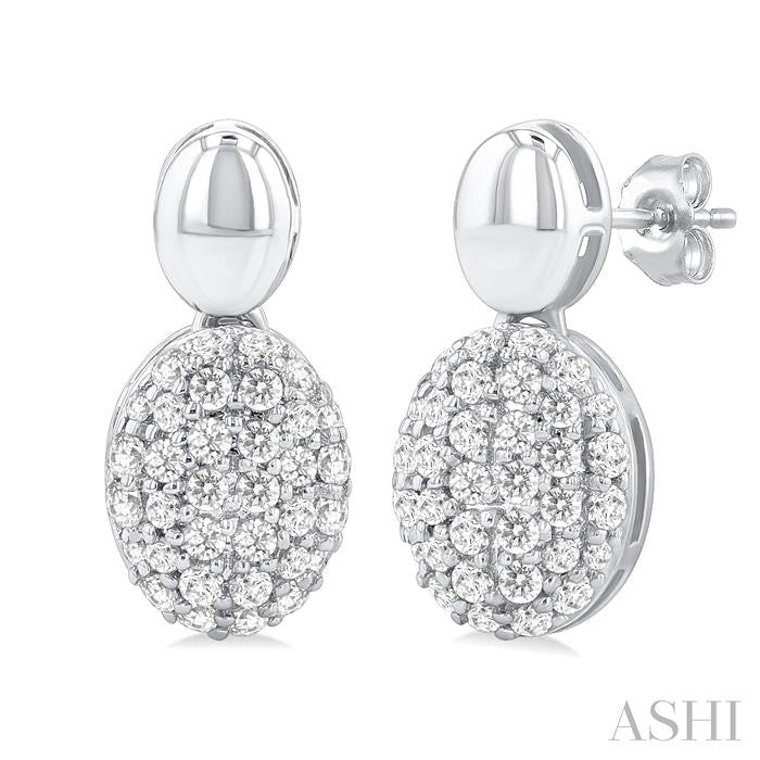 1/3 Ctw Oval Shape Mount Pave Set Round Cut Diamond Fashion Earring in 10K White Gold