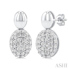 1/3 Ctw Oval Shape Mount Pave Set Round Cut Diamond Fashion Earring in 10K White Gold
