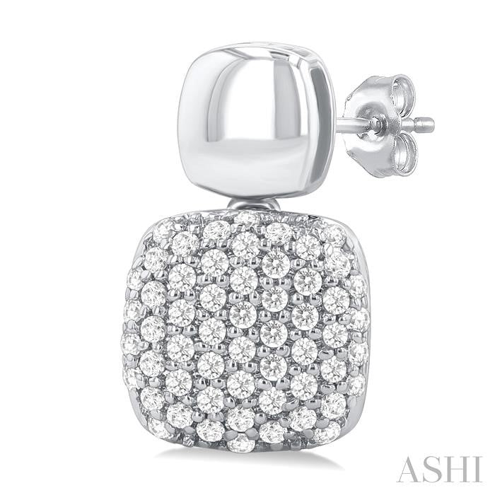 1/3 Ctw Cushion Shape Mount Pave Set Round Cut Diamond Fashion Earring in 10K White Gold