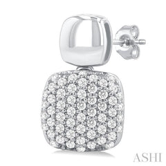 1/3 Ctw Cushion Shape Mount Pave Set Round Cut Diamond Fashion Earring in 10K White Gold