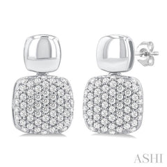1/3 Ctw Cushion Shape Mount Pave Set Round Cut Diamond Fashion Earring in 10K White Gold