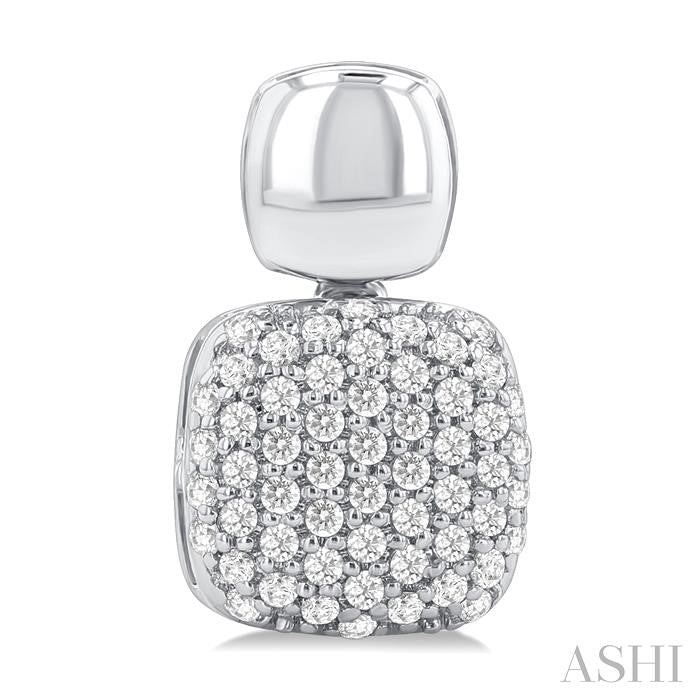 1/3 Ctw Cushion Shape Mount Pave Set Round Cut Diamond Fashion Earring in 10K White Gold
