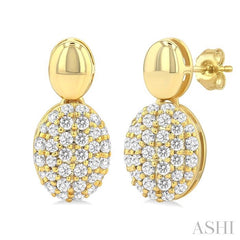 1/3 Ctw Oval Shape Mount Pave Set Round Cut Diamond Fashion Earring in 10K Yellow Gold